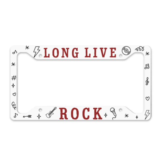 Long Live Rock – Gloss White License Plate Frame